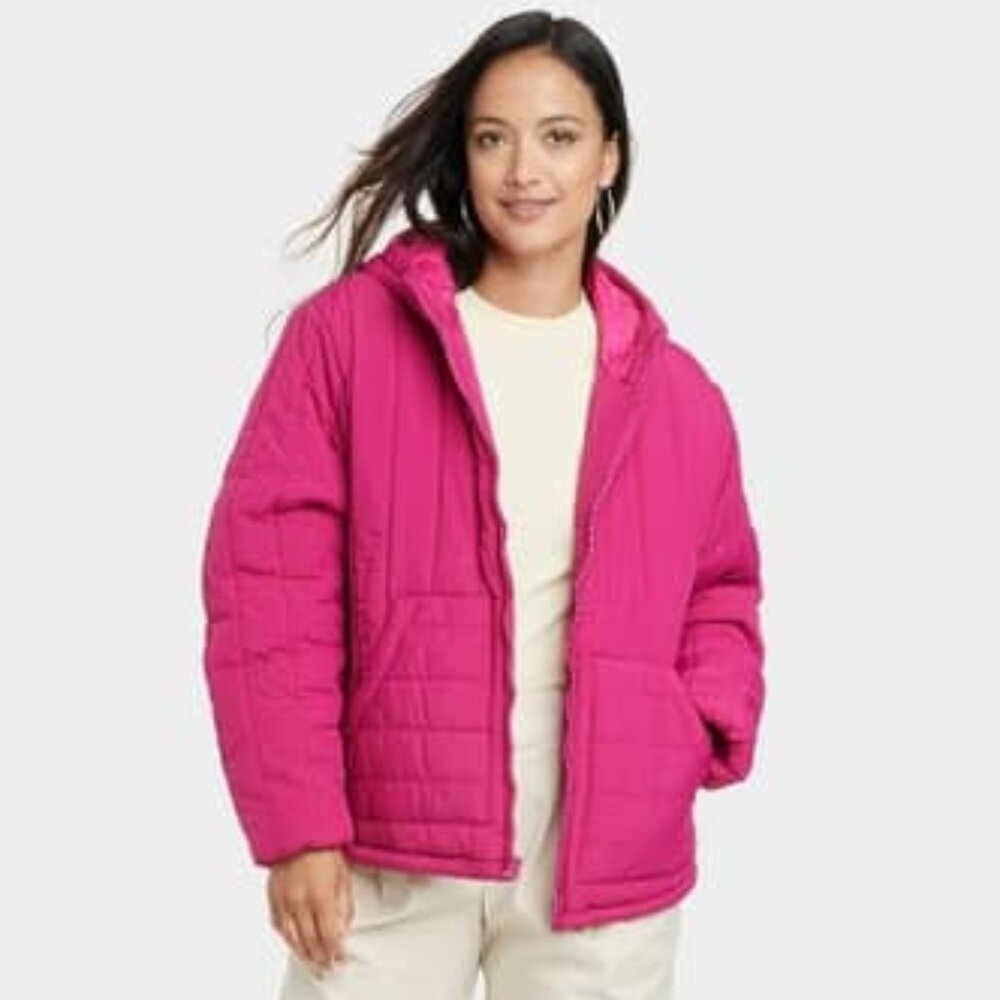 a new day Target Lightweight Packable Puffer Jacket Womens S Hot Pink Magenta